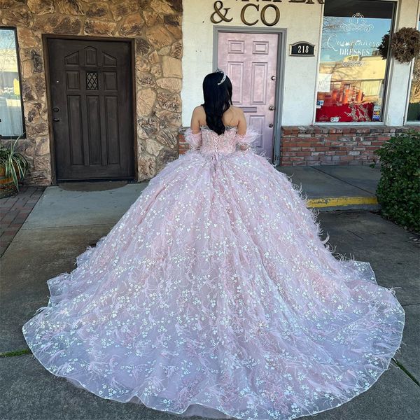 2023 sweetheart pink quinceanera dresses tulle beading feather long sleeve party dresses appliques lace up prom gown, Blue;red
2023 sweetheart pink quinceanera dresses tulle beading feather long sleeve party dresses appliques lace up prom gown, Blue;red