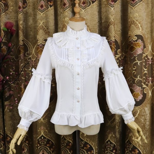 women's tshirt ruffled collar lolita blouse vintage long lantern sleeves chiffon shirt 230131, White
women's tshirt ruffled collar lolita blouse vintage long lantern sleeves chiffon shirt 230131, White