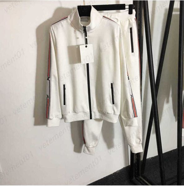 designer tracksuit two piece set logo badge letter ribbon trim stand collar long sleeve jacket elastic waist drawstring casual sweatpants la, Gray
designer tracksuit two piece set logo badge letter ribbon trim stand collar long sleeve jacket elastic waist drawstring casual sweatpants la, Gray