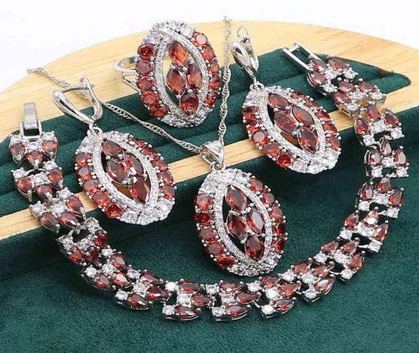 red garnet 925 silver jewelry set for women wedding bracelet earrings necklace pendant ring birthday gift h2204227707918, Black
red garnet 925 silver jewelry set for women wedding bracelet earrings necklace pendant ring birthday gift h2204227707918, Black