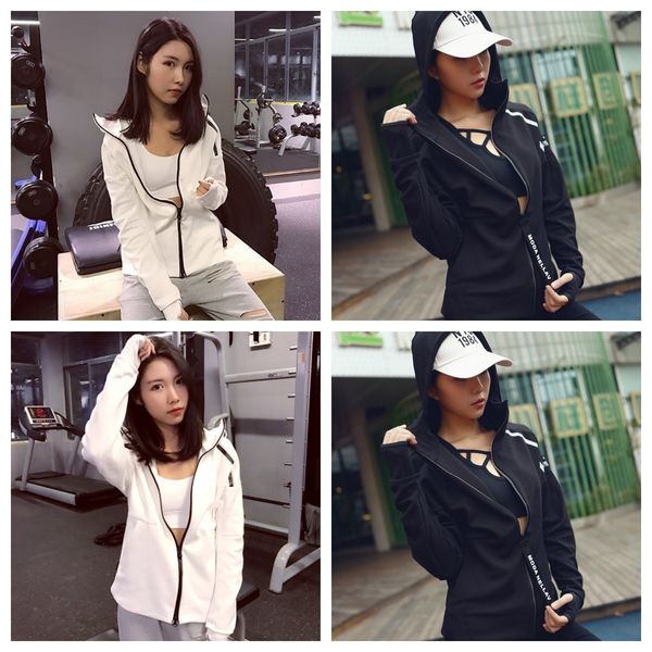 spring and summer new sports fitness running coat women's quick dry long sleeve zipper hooded yoga dress, White;red
spring and summer new sports fitness running coat women's quick dry long sleeve zipper hooded yoga dress, White;red