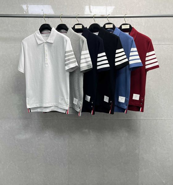 tb men's polo shirt classic pearl ground four bar polo collar casual versatile 5/4 sleeve t-shirt, White;black
tb men's polo shirt classic pearl ground four bar polo collar casual versatile 5/4 sleeve t-shirt, White;black
