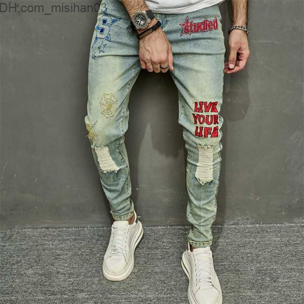 men's pants men's vintage style embroidery tear hip hop ultra thin pencil jeans men's stretch hole casual denim trousers z230, Black
men's pants men's vintage style embroidery tear hip hop ultra thin pencil jeans men's stretch hole casual denim trousers z230, Black