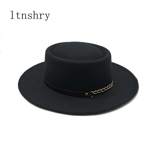 wide brim hats bucket solid color autumn winter fashion wool simple round flat vintage fedoras for women chain ribbon 230801, Blue;gray
wide brim hats bucket solid color autumn winter fashion wool simple round flat vintage fedoras for women chain ribbon 230801, Blue;gray