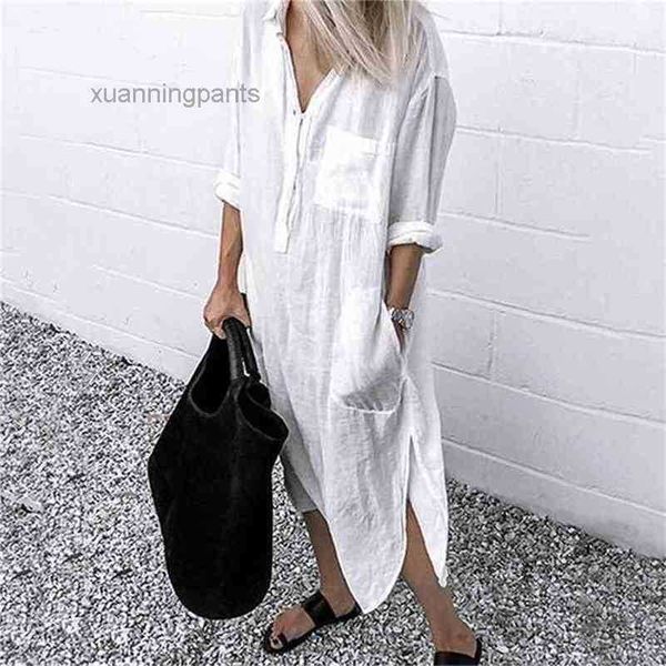 summer dress linen maxi shirt ladies elegant female tunic long white ckdm, White;black
summer dress linen maxi shirt ladies elegant female tunic long white ckdm, White;black