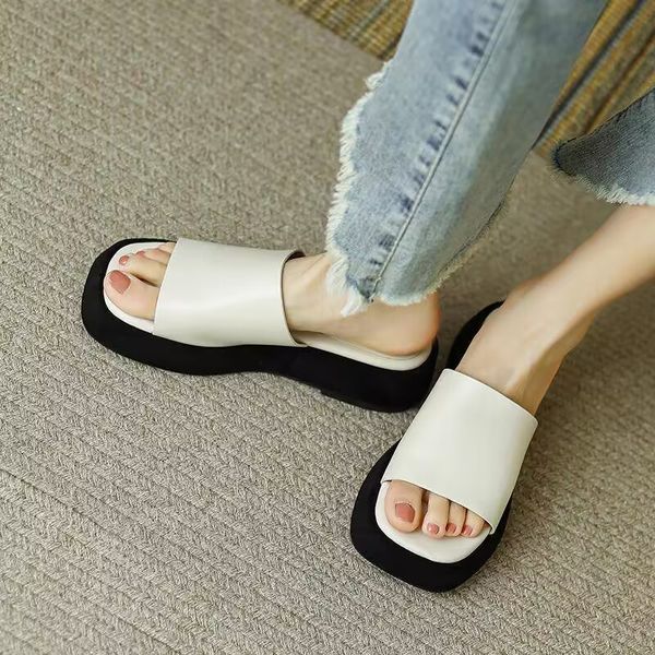 women's fashion leather slippers comfortable thick sole outdoor beautiful simple shopping play personality sandals, Black
women's fashion leather slippers comfortable thick sole outdoor beautiful simple shopping play personality sandals, Black