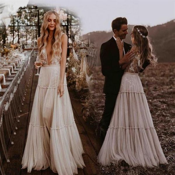 a-line wedding dresses bohemian boho deep v-neck whimsical boho dreamy country bridal gowns beach vestido de noiva311e, White
a-line wedding dresses bohemian boho deep v-neck whimsical boho dreamy country bridal gowns beach vestido de noiva311e, White