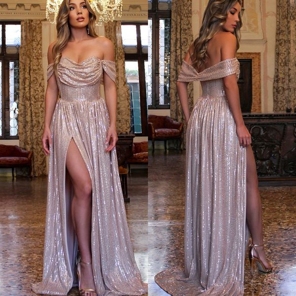 fashion champagne sequins prom dresses split sheath backless party evening dress pleats dresses for special occasion, Black
fashion champagne sequins prom dresses split sheath backless party evening dress pleats dresses for special occasion, Black