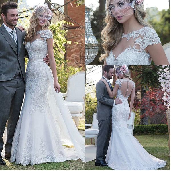 white lace appliques mermaid wedding dresses with wrap short sleeve wedding gown plus size customized dress for bride
white lace appliques mermaid wedding dresses with wrap short sleeve wedding gown plus size customized dress for bride