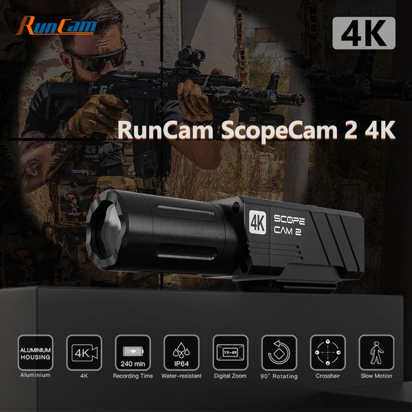 Image of Sports Action Video Cameras RunCam Scope Cam 2 4K Airsoft Camera Digital Zoom Customized Crosshairs IP64 WaterProof Paintball APP 1400mAh 128G Scopecam 230731