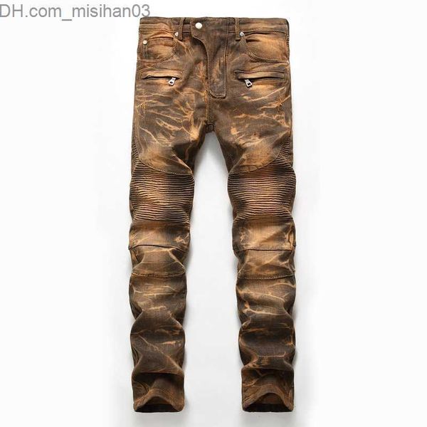 men's pants men's slim fit straight motorcycle jeans fashionable retro pleated jeans with zipper decoration 42 z230802, Black
men's pants men's slim fit straight motorcycle jeans fashionable retro pleated jeans with zipper decoration 42 z230802, Black