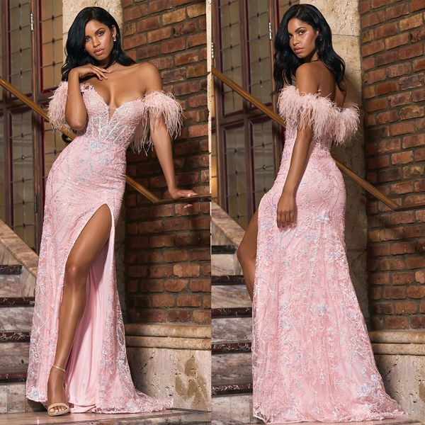 shiny pink evening gown elegant off the shoulder feather mermaid dresses high split lace prom dress formal, Black;red
shiny pink evening gown elegant off the shoulder feather mermaid dresses high split lace prom dress formal, Black;red