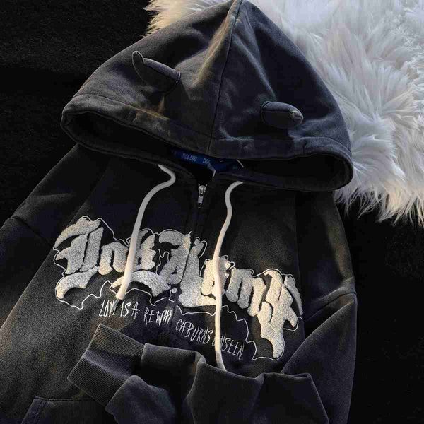 men's hoodies sweatshirts y2k zipper hoodie devil horn embroidery hooded cardigan street sports sweater men and women new retro oversiz, Black
men's hoodies sweatshirts y2k zipper hoodie devil horn embroidery hooded cardigan street sports sweater men and women new retro oversiz, Black