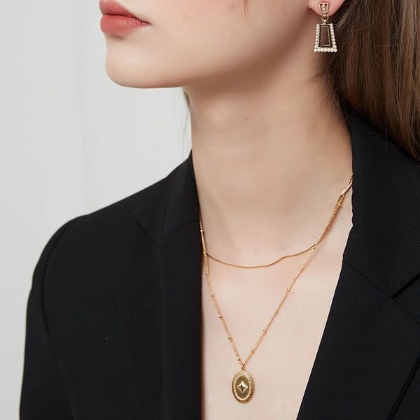 charms waterproof not fade steel goldplated doublelayer women necklace oval hexagram pendant autumn winter midlength sweater chain 230801, Bronze;silver
charms waterproof not fade steel goldplated doublelayer women necklace oval hexagram pendant autumn winter midlength sweater chain 230801, Bronze;silver