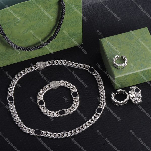 thick chain silver jewelry sets interlocking letter designer necklaces earrings ring ear studs with box birthday gift, Black
thick chain silver jewelry sets interlocking letter designer necklaces earrings ring ear studs with box birthday gift, Black
