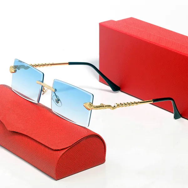 

mens and womens designer sunglasses snake head square gradient lens fashion carti glasses gold metal frame frameless rectangulsr eyeglasses, White;black