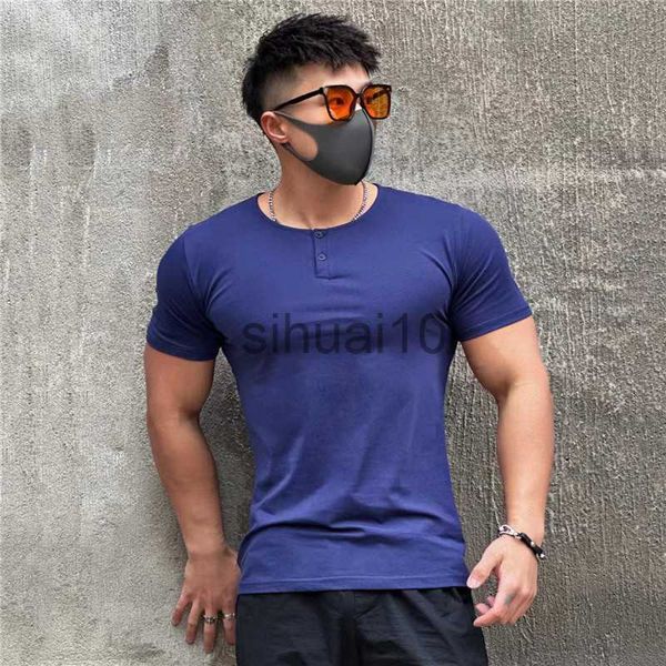 men's t-shirts men summer short sleeve fitness t shirt running sport gym muscle button collar t shirt workout casual clothing j230731, White;black 
men's t-shirts men summer short sleeve fitness t shirt running sport gym muscle button collar t shirt workout casual clothing j230731, White;black