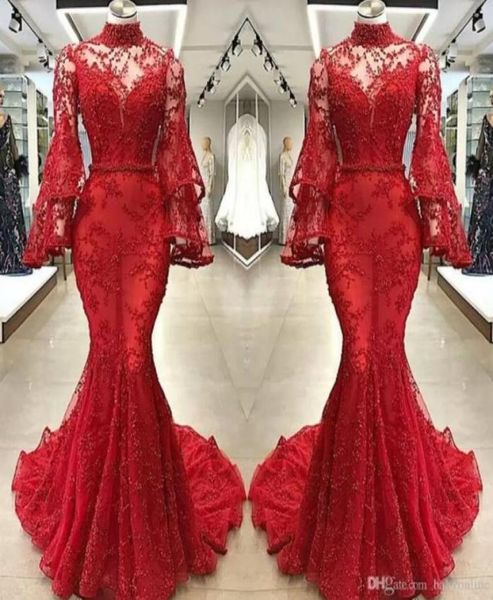 red lace mermaid evening dresses illusion poet long sleeves high neck appliqued beaded long party pageant gowns prom dress be2544074, Black;red
red lace mermaid evening dresses illusion poet long sleeves high neck appliqued beaded long party pageant gowns prom dress be2544074, Black;red