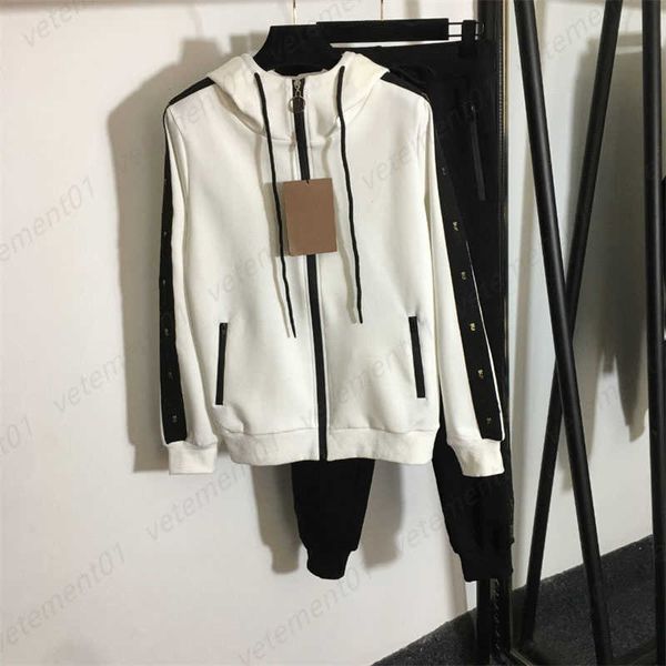 tracksuit designer jacket 2 piece set women letter gold print long sleeve hooded zipper jacket webbing trim elastic waist casual sweatpants, Gray
tracksuit designer jacket 2 piece set women letter gold print long sleeve hooded zipper jacket webbing trim elastic waist casual sweatpants, Gray