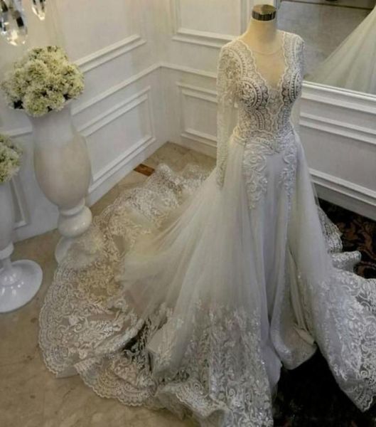 fitted aline wedding dresses with detachable train sheer neckline fine lace and tulle bridal wedding gowns illusion l6095124, White
fitted aline wedding dresses with detachable train sheer neckline fine lace and tulle bridal wedding gowns illusion l6095124, White