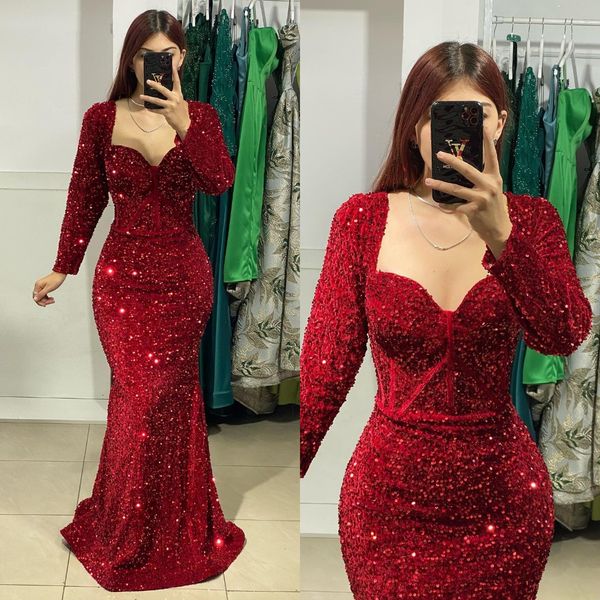 red sequins mermaid evening dresses long sleeves party prom dress sweep train long dress for special occasion, Black;red
red sequins mermaid evening dresses long sleeves party prom dress sweep train long dress for special occasion, Black;red