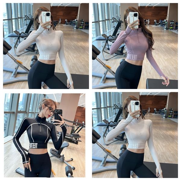yoga suit new elastic tight fitness women's half zip standing neck sports t-shirt sports running shirt, White;red
yoga suit new elastic tight fitness women's half zip standing neck sports t-shirt sports running shirt, White;red