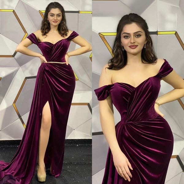 elegant purple evening dresses velvet off shoulder party prom dress pleats split long dress for special occasion, Black;red
elegant purple evening dresses velvet off shoulder party prom dress pleats split long dress for special occasion, Black;red