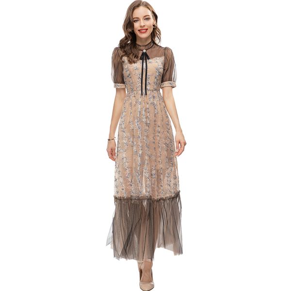 women's runway dresses o neck short sleeves embroidery ruffles patchwork elegant fashion designer party prom gown, Black
women's runway dresses o neck short sleeves embroidery ruffles patchwork elegant fashion designer party prom gown, Black