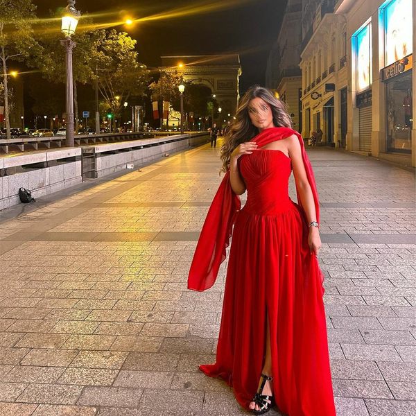 elegant long red chiffon evening dresses with ribbon a-line strapless pleats floor length zipper back robe de soiree for women, Black;red
elegant long red chiffon evening dresses with ribbon a-line strapless pleats floor length zipper back robe de soiree for women, Black;red