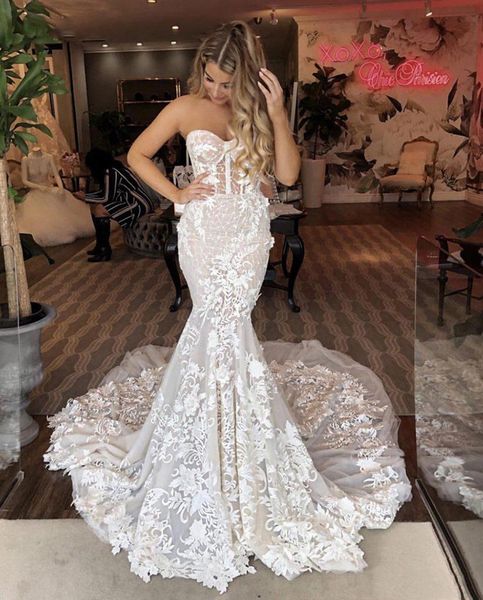 mermaid wedding dress sweetheart bride dress appliqued with flowers lace boho wedding gown vestidos de novia, White
mermaid wedding dress sweetheart bride dress appliqued with flowers lace boho wedding gown vestidos de novia, White