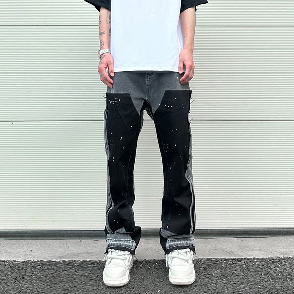 men's jeans graffiti black flared denim pants with patches hip hop splashed ink wide leg jeans trousers slim fit washed jeans for men 2, Blue
men's jeans graffiti black flared denim pants with patches hip hop splashed ink wide leg jeans trousers slim fit washed jeans for men 2, Blue