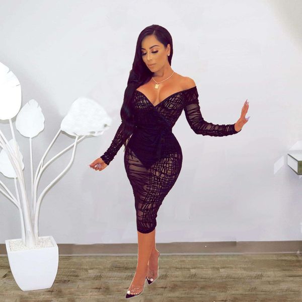 womens hollowed out lace flocking perspective long sleeved nightclub split dress, Black;gray
womens hollowed out lace flocking perspective long sleeved nightclub split dress, Black;gray
