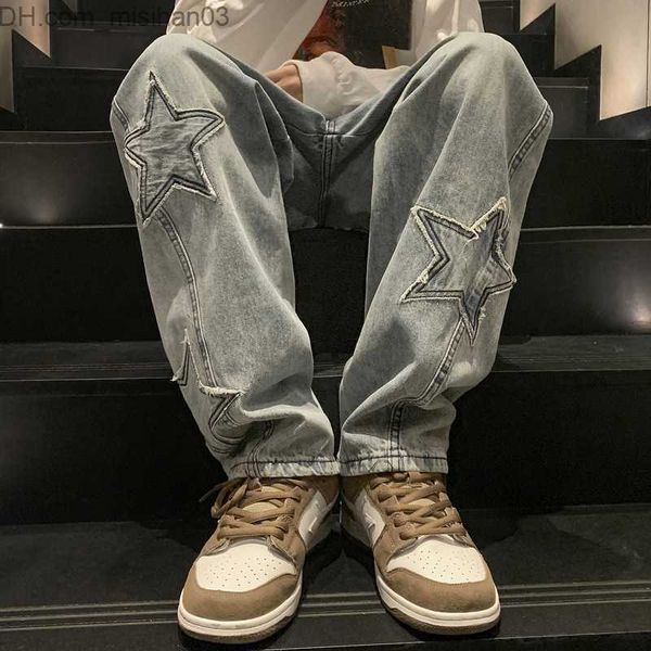 men's pants retro star embroidered straight jeans men's loose fashion hip hop jeans new casual wide leg trousers harajuku street c, Black
men's pants retro star embroidered straight jeans men's loose fashion hip hop jeans new casual wide leg trousers harajuku street c, Black