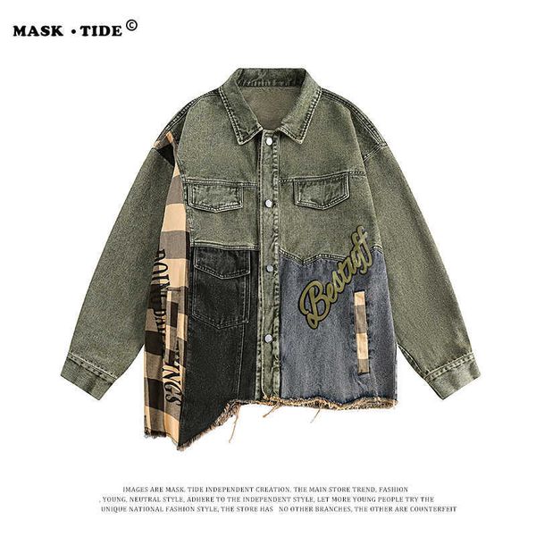 masktide autumn fashion brand personalized irregular spliced denim jacket for men and women streetwear small loose washed coat, White;black
masktide autumn fashion brand personalized irregular spliced denim jacket for men and women streetwear small loose washed coat, White;black
