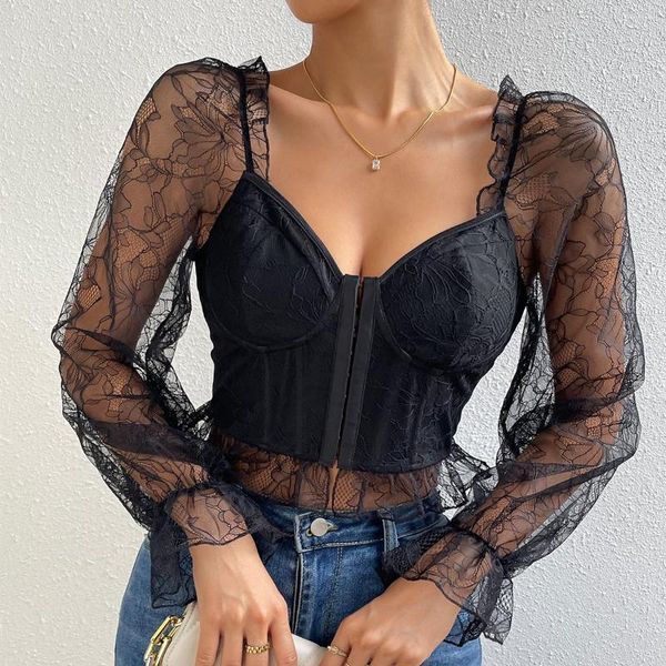 women's t shirts echoine lace sheer mesh pathwork puff sleeve blouse women corset black elegant slim see through shirt clothing, White
women's t shirts echoine lace sheer mesh pathwork puff sleeve blouse women corset black elegant slim see through shirt clothing, White