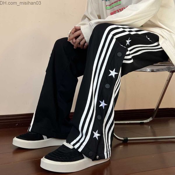 men's pants men's hip-hop pants with side buttons and elastic waist for a loose style jogger trousers z230802, Black
men's pants men's hip-hop pants with side buttons and elastic waist for a loose style jogger trousers z230802, Black