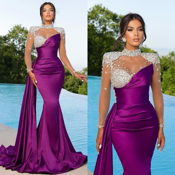 elegant purple mermaid evening dresses beaded high collar party prom dress illusion long sleeves long dress for special occasion, Black;red
elegant purple mermaid evening dresses beaded high collar party prom dress illusion long sleeves long dress for special occasion, Black;red