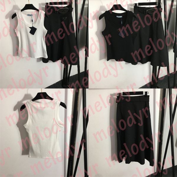 women tank dress set sleeveless sport knitted high waist skirts metal triangle a line dress with waist bag, White
women tank dress set sleeveless sport knitted high waist skirts metal triangle a line dress with waist bag, White