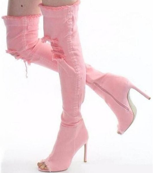 boots white pink blue denim over the knee boots open toe thin heels stretch ripped long boots women big size 45 230801, Black
boots white pink blue denim over the knee boots open toe thin heels stretch ripped long boots women big size 45 230801, Black