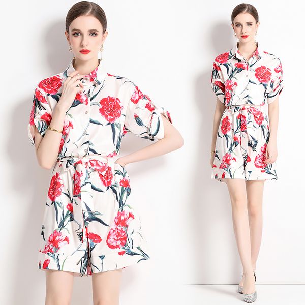 summer floral print white jumpsuits women designer 2023 short sleeve lapel button bow tie belted graceful shorts style overalls going out va, Black;white
summer floral print white jumpsuits women designer 2023 short sleeve lapel button bow tie belted graceful shorts style overalls going out va, Black;white