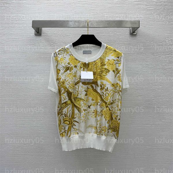 designer t-shirt womens fashion thin knit sweater high-end fabrics floral bird print round neck pullover short sleeve knits women clothing, White
designer t-shirt womens fashion thin knit sweater high-end fabrics floral bird print round neck pullover short sleeve knits women clothing, White