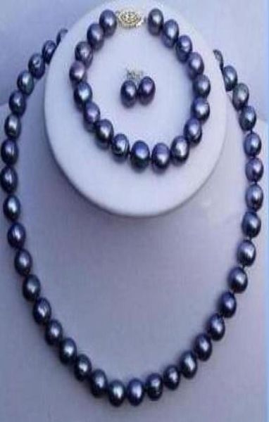 black tahitian 910 mm south sea pearl necklace bracelet earring set 18quot 75quot31358157827163, Silver
black tahitian 910 mm south sea pearl necklace bracelet earring set 18quot 75quot31358157827163, Silver