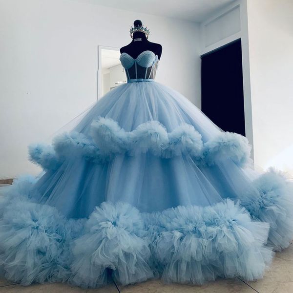 blue ruffled tulle prom dresses sweetheart ball gown quinceanera dress tiered skirt beaded womens birthday pshoot gowns, Black
blue ruffled tulle prom dresses sweetheart ball gown quinceanera dress tiered skirt beaded womens birthday pshoot gowns, Black