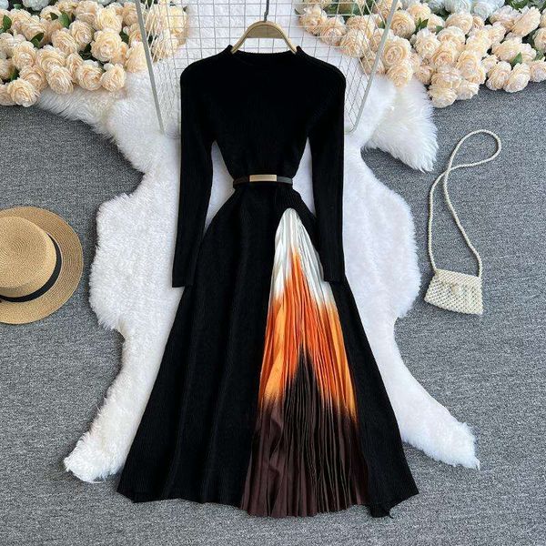 elegant knitted stitching dress simple temperament round neck long sleeve gradual color slim fitting looking medium, Black;gray
elegant knitted stitching dress simple temperament round neck long sleeve gradual color slim fitting looking medium, Black;gray