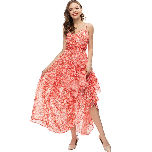 women's runway dresses spaghtetti straps floral printed tiered ruffles fashion high street summer holiday long vestidos, Black