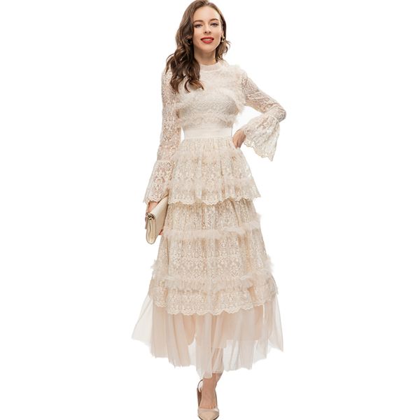 women's runway dresses o neck long flare sleeves embroidery layered ruffles elegant fashion designer party prom gown, Black
women's runway dresses o neck long flare sleeves embroidery layered ruffles elegant fashion designer party prom gown, Black