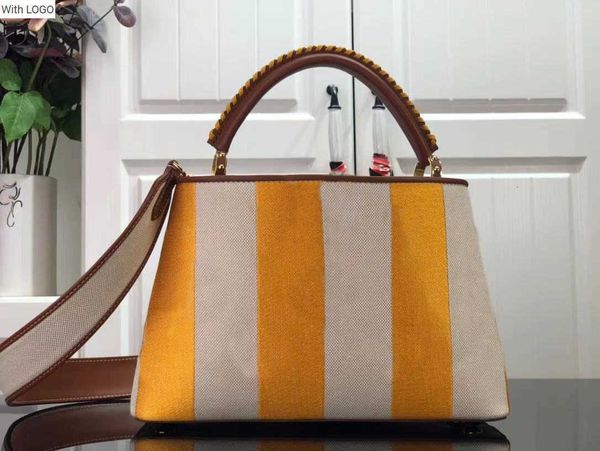 2023 new 9a bag capucines bb tote bag colourful striped canvas a natural leather trim embroidered flowers classical style women designer han, Black
2023 new 9a bag capucines bb tote bag colourful striped canvas a natural leather trim embroidered flowers classical style women designer han, Black