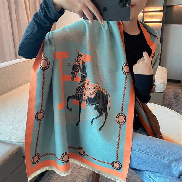 new h cashmere scarf women's winter warm long thickened carriage scarf shawl ota4, Blue;gray
new h cashmere scarf women's winter warm long thickened carriage scarf shawl ota4, Blue;gray