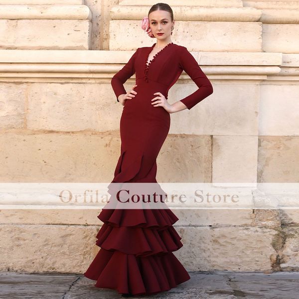 elegant dark red flamenco prom dress 2023 with ruffles long sleeves fishtail evening gowns formal vestidos de fiesta, Black
elegant dark red flamenco prom dress 2023 with ruffles long sleeves fishtail evening gowns formal vestidos de fiesta, Black
