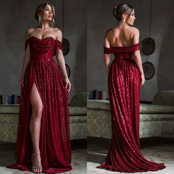 elegant burgundy sequins prom dresses split sheath backless party evening dress pleats dresses for special occasion, Black
elegant burgundy sequins prom dresses split sheath backless party evening dress pleats dresses for special occasion, Black